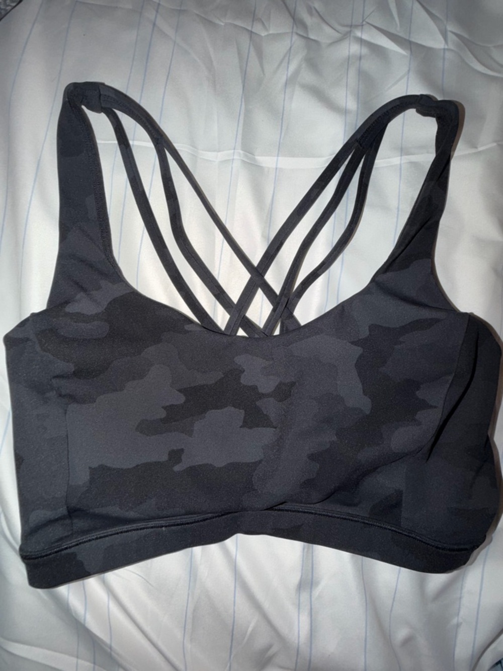 Lululemon Athletica Free To Be Serene Bra Women’s 12 C/D Cup Black Gray Camo